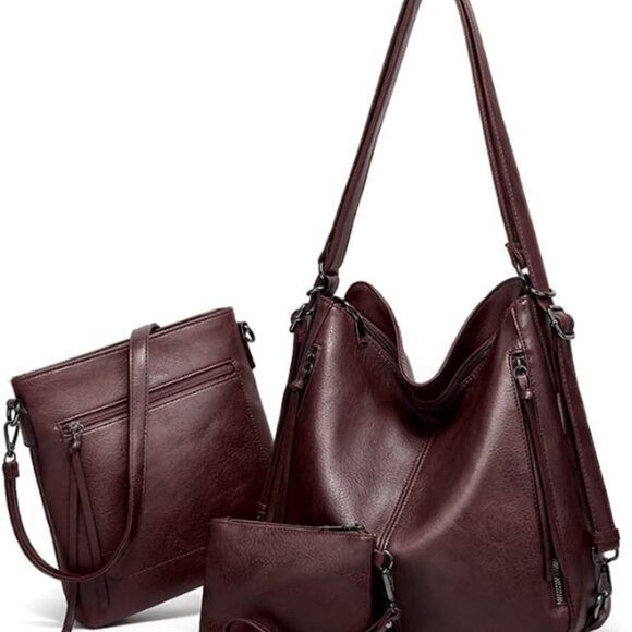Hobo Tote Shoulder Handbag Purse Set Faux Leather Large Capacity Travel - Picture 1 of 5